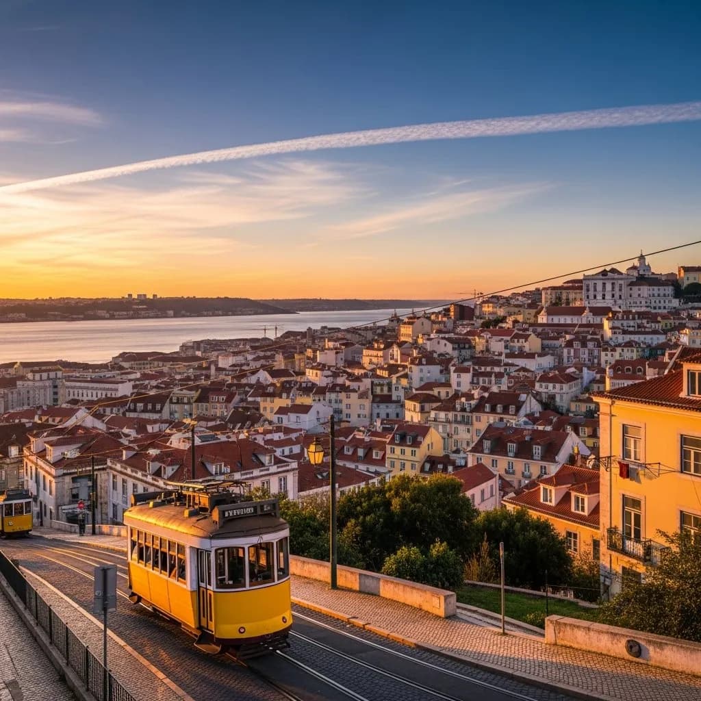Lisbon panorama with local businesses